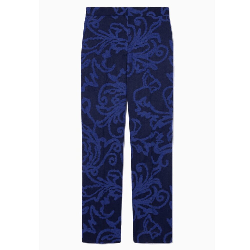 COS Abstract black + blue jaquard pants